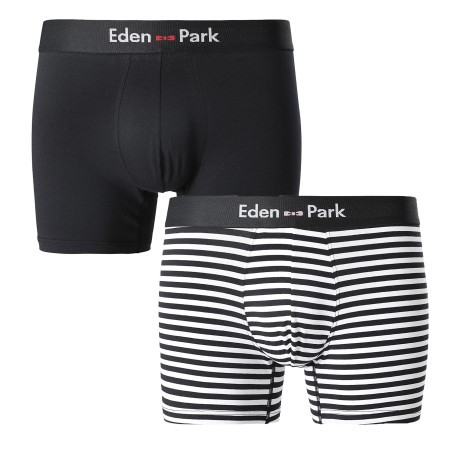 Lot de 2 boxers Eden Park blanc à rayures bleu marine et uni bleu marine