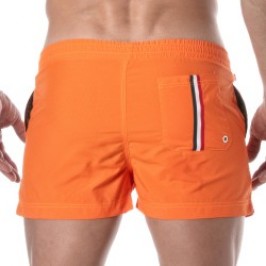 Shorts de baño de la marca TOF PARIS - Bañador Tof Paris a medio muslo con raya tricolor - naranja - Ref : TOF377O