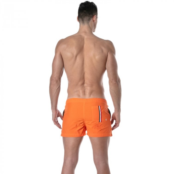 Shorts de baño de la marca TOF PARIS - Bañador Tof Paris a medio muslo con raya tricolor - naranja - Ref : TOF377O