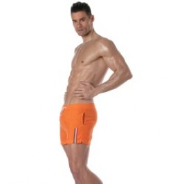 Shorts de baño de la marca TOF PARIS - Bañador Tof Paris a medio muslo con raya tricolor - naranja - Ref : TOF377O