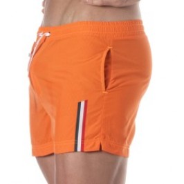 Short de bain de la marque TOF PARIS - Short de bain mi-cuisse Tof Paris à bande tricolore - orange - Ref : TOF377O