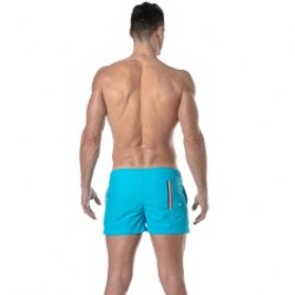 Short de bain de la marque TOF PARIS - Short de bain mi-cuisse Tof Paris à bande tricolore - turquoise - Ref : TOF377T