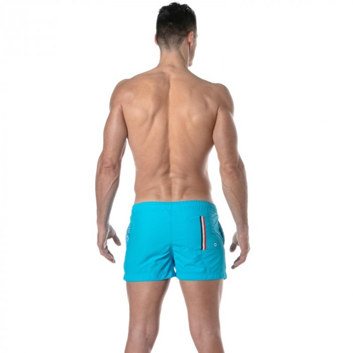 Short de bain de la marque TOF PARIS - Short de bain mi-cuisse Tof Paris à bande tricolore - turquoise - Ref : TOF377T