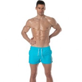 Bath Shorts of the brand TOF PARIS - Tof Paris mid-thigh swim shorts with tricolor stripe - turquoise - Ref : TOF377T