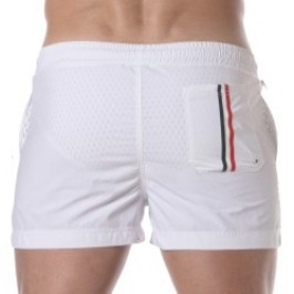 Pantaloncini da bagno del marchio TOF PARIS - Pantaloncini da bagno a mezza coscia Tof Paris con righe tricolore - bianco - Ref 