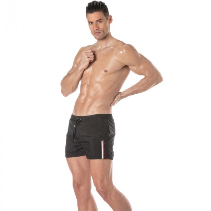 Bath Shorts of the brand TOF PARIS - Tof Paris mid-thigh swim shorts with tricolor stripe - black - Ref : TOF377N