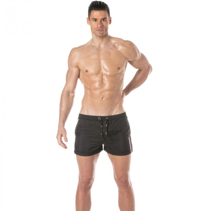 Bath Shorts of the brand TOF PARIS - Tof Paris mid-thigh swim shorts with tricolor stripe - black - Ref : TOF377N