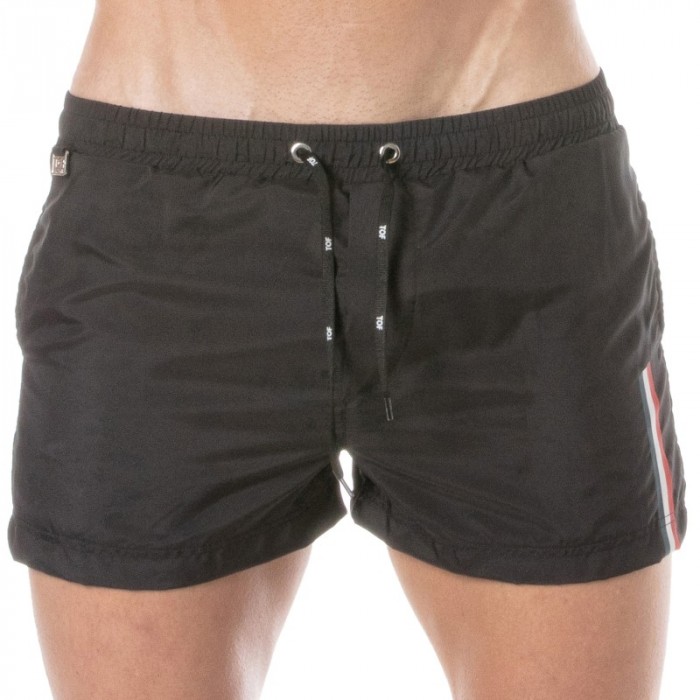 Shorts de baño de la marca TOF PARIS - Bañador Tof Paris a medio muslo con raya tricolor - negro - Ref : TOF377N