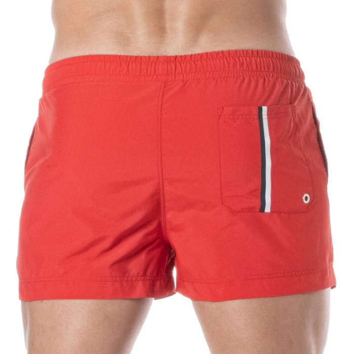 Shorts de baño de la marca TOF PARIS - Bañador Tof Paris a medio muslo con raya tricolor - rojo - Ref : TOF377R