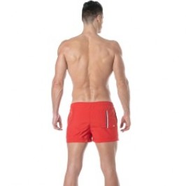 Shorts de baño de la marca TOF PARIS - Bañador Tof Paris a medio muslo con raya tricolor - rojo - Ref : TOF377R