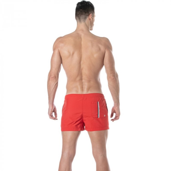 Shorts de baño de la marca TOF PARIS - Bañador Tof Paris a medio muslo con raya tricolor - rojo - Ref : TOF377R