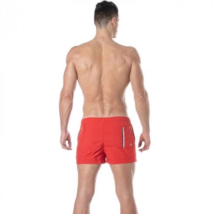 Short de bain de la marque TOF PARIS - Short de bain mi-cuisse Tof Paris à bande tricolore - rouge - Ref : TOF377R