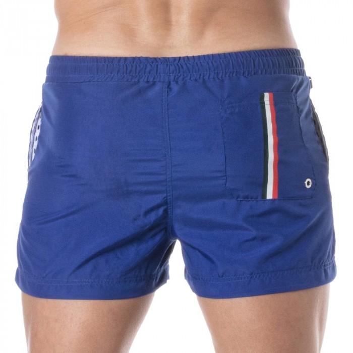 Shorts de baño de la marca TOF PARIS - Bañador Tof Paris a medio muslo con raya tricolor - azul real - Ref : TOF377BUR