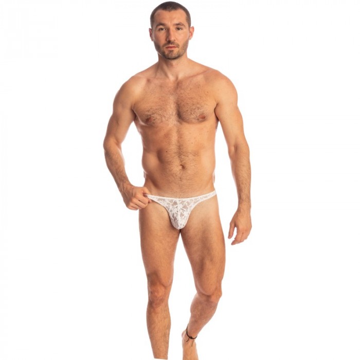 Thong of the brand L HOMME INVISIBLE - White Lotus - String Bikini - Ref : UW26 LOT 002