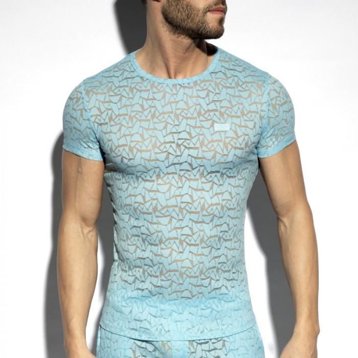 Manches courtes de la marque ES COLLECTION - T-shirt Spider - bleu ciel - Ref : TS328 C23