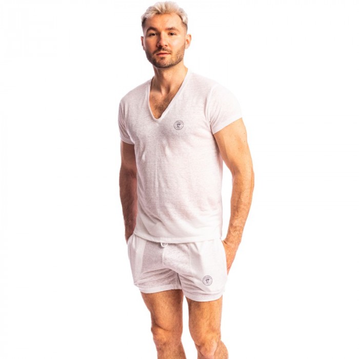 Mangas cortas de la marca L HOMME INVISIBLE - Nieuport Blanco - Camiseta con cuello de pico L Homme Invisible - Ref : RW31 NIE 0
