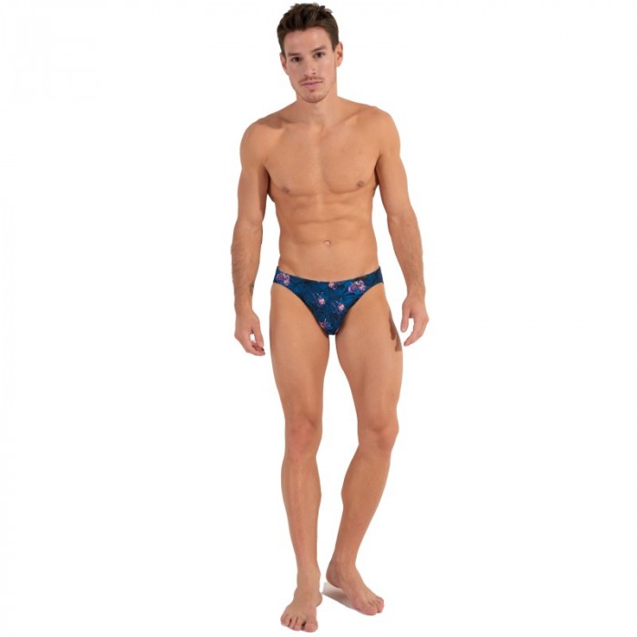 Slip, Tanga de la marque HOM - Micro Slip Comfort HOM Funky Styles - navy imprimé tigre et floral - ÉDITION LIMITÉE - Ref : 4028