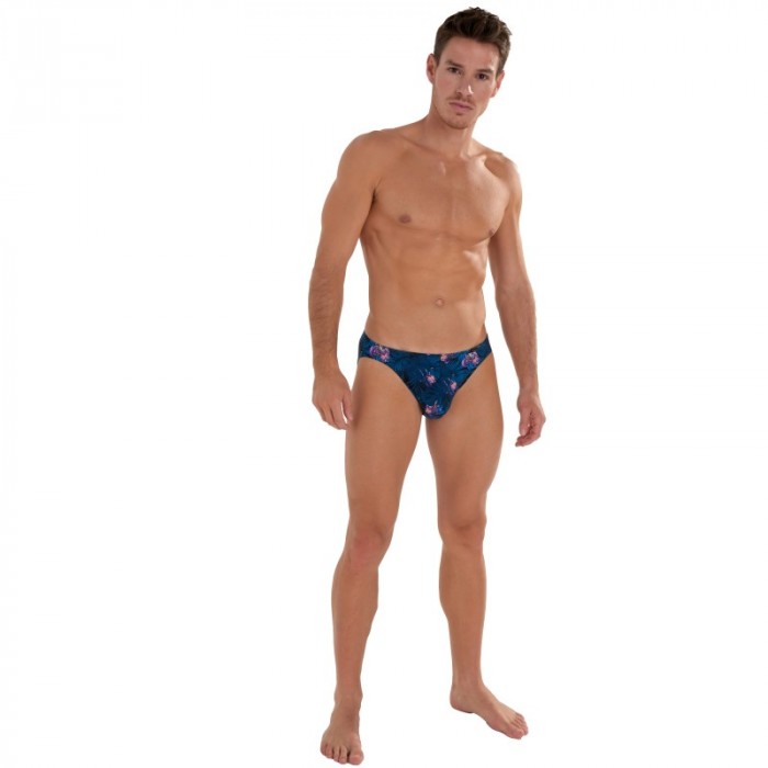 Slip, Tanga de la marque HOM - Micro Slip Comfort HOM Funky Styles - navy imprimé tigre et floral - ÉDITION LIMITÉE - Ref : 4028