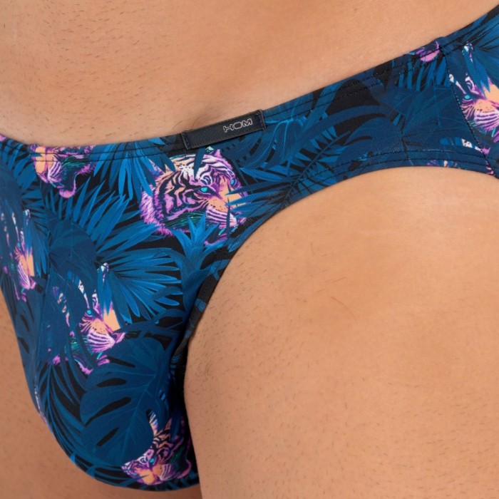 Slip, Tanga de la marque HOM - Micro Slip Comfort HOM Funky Styles - navy imprimé tigre et floral - ÉDITION LIMITÉE - Ref : 4028