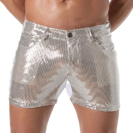 Pantalón corto de 5 bolsillos con purpurina Tof Paris a medio muslo - Plata