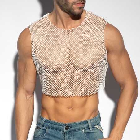 Crop Top Beachy Net Midriff - Blanc