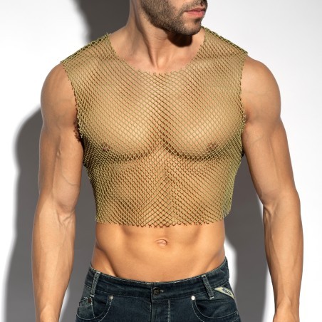 Crop Top Beachy Net Midriff - Kaki