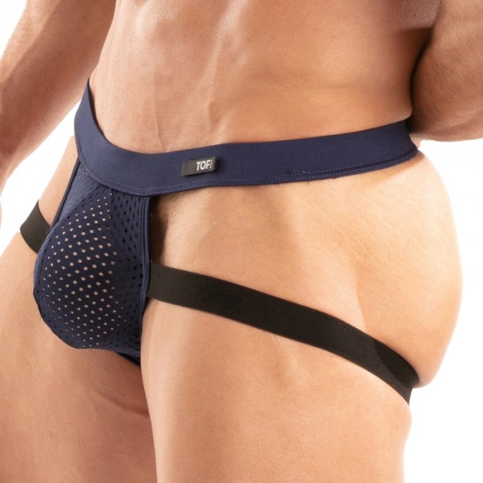 Cinturino Jock del marchio TOF PARIS - Jockstrap Temptation de microfibra Tof Paris - Blu Marino - Ref : TOF524BM