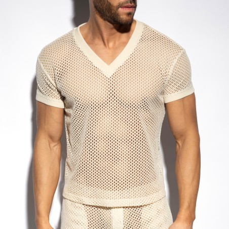 T-Shirt Raw Crochet V-Neck