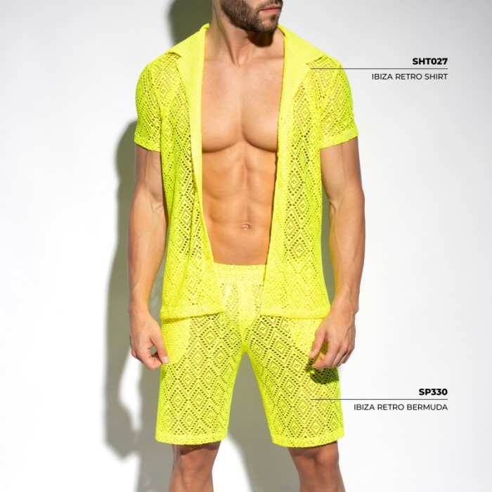 Bermuda de la marque ES COLLECTION - Bermuda Ibiza Retro - Jaune Néon - Ref : SP330 C31
