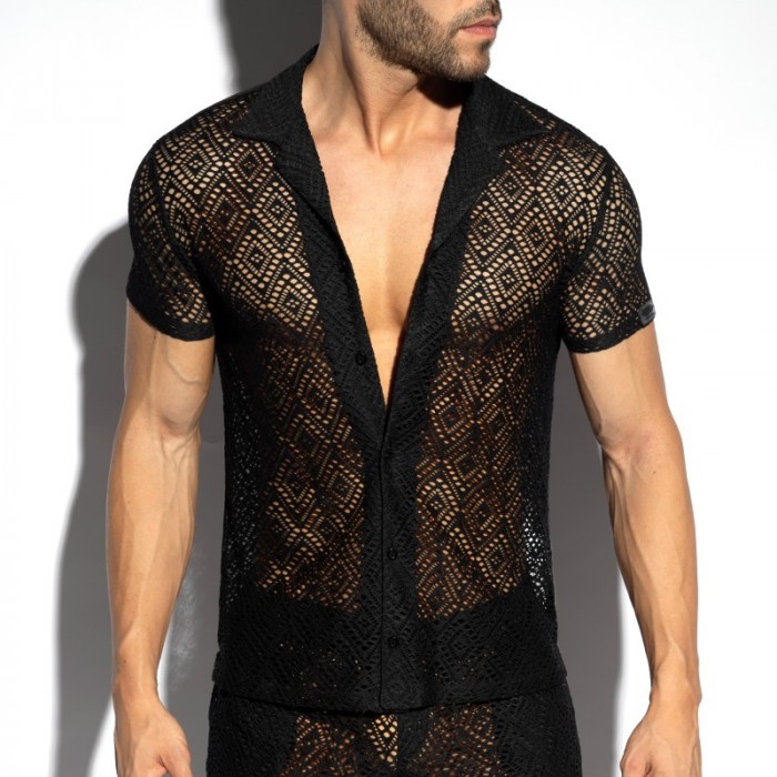 Chemise de la marque ES COLLECTION - Chemise Ibiza Retro - Noir - Ref : SHT027 C10