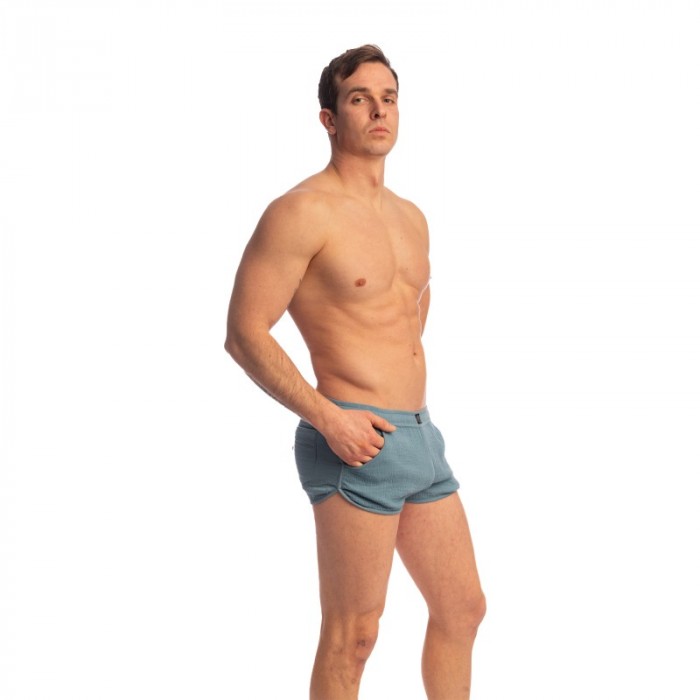 Short de la marque L HOMME INVISIBLE - Palm Spring - Lounge Split Short - Whisper Blue - Ref : SP05 PAL B15