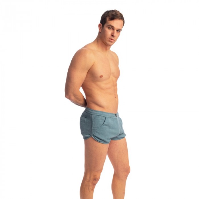 Short de la marque L HOMME INVISIBLE - Palm Spring - Lounge Split Short - Whisper Blue - Ref : SP05 PAL B15
