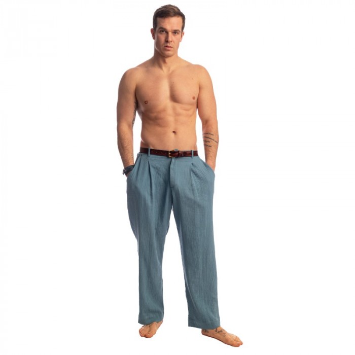 Pantalon de la marque L HOMME INVISIBLE - Palm Spring - Flowy Lounge Trousers - Whisper Blue - Ref : RW20 PAL B15