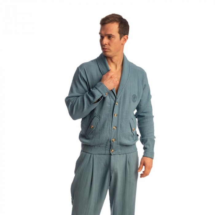 Veste de la marque L HOMME INVISIBLE - Palm Spring - Light Jacket with Shawl Collar - Whisper Blue - Ref : HW181 PAL B15