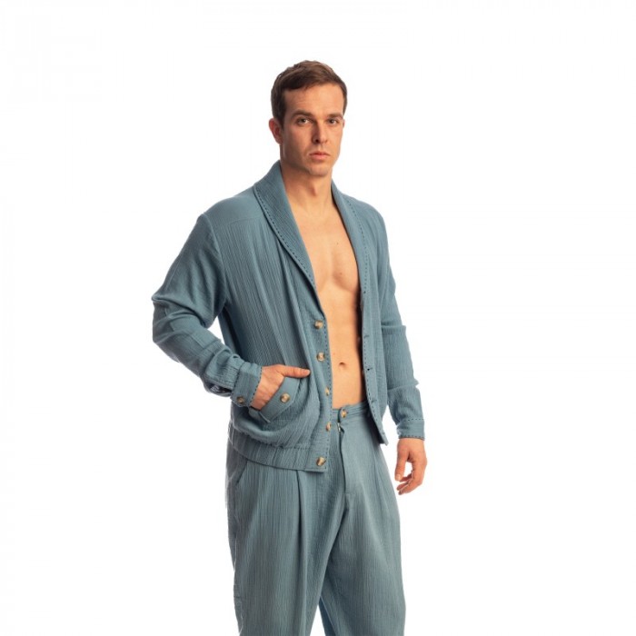 Veste de la marque L HOMME INVISIBLE - Palm Spring - Light Jacket with Shawl Collar - Whisper Blue - Ref : HW181 PAL B15