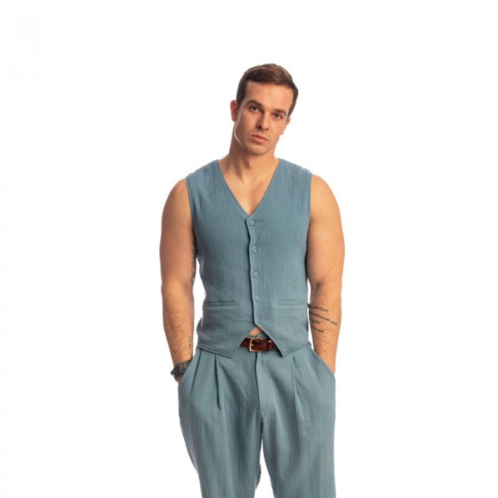Haut lounge de la marque L HOMME INVISIBLE - Palm Spring - Waistcoat - Whisper Blue - Ref : RW17 PAL B15