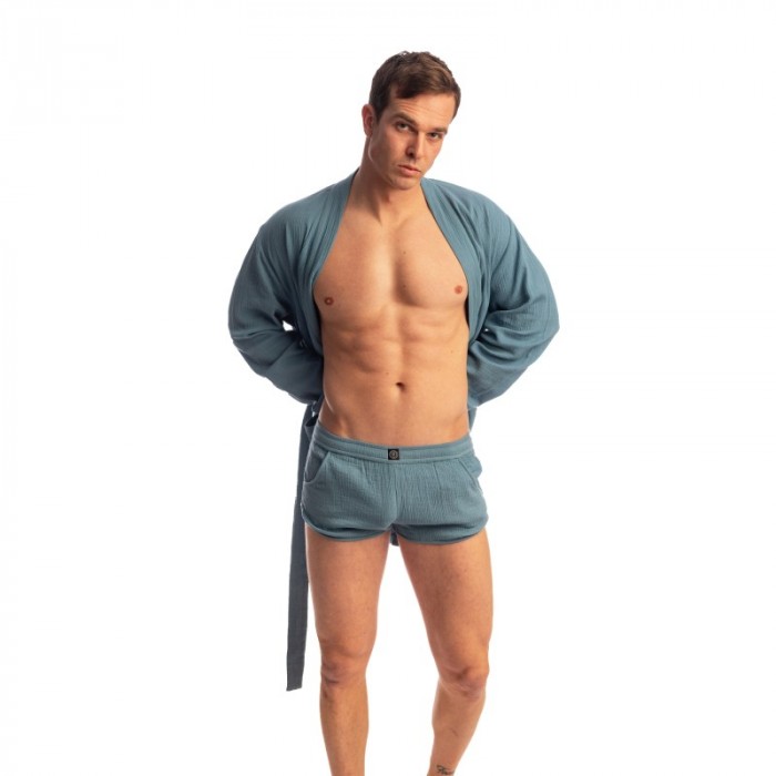 Peignoir, robe de chambre, kimono de la marque L HOMME INVISIBLE - Palm Spring Dressing Gown Whisper Blue - Ref : HW170 PAL B15