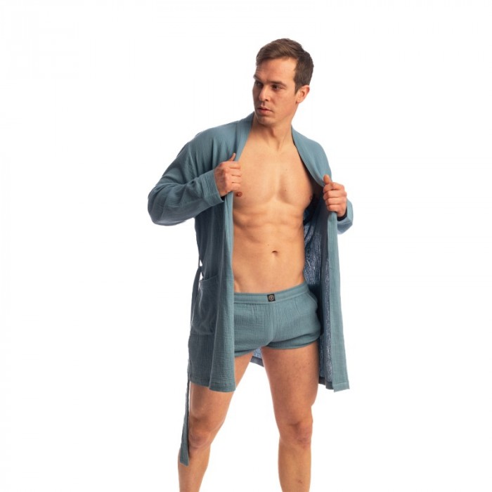 Peignoir, robe de chambre, kimono de la marque L HOMME INVISIBLE - Palm Spring Dressing Gown Whisper Blue - Ref : HW170 PAL B15