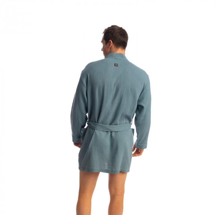 Peignoir, robe de chambre, kimono de la marque L HOMME INVISIBLE - Palm Spring Dressing Gown Whisper Blue - Ref : HW170 PAL B15