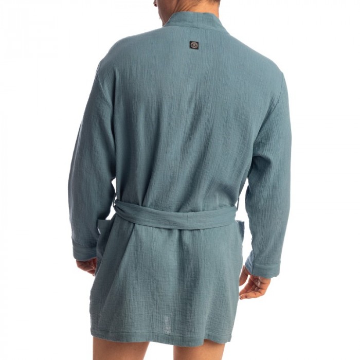 Peignoir, robe de chambre, kimono de la marque L HOMME INVISIBLE - Palm Spring Dressing Gown Whisper Blue - Ref : HW170 PAL B15