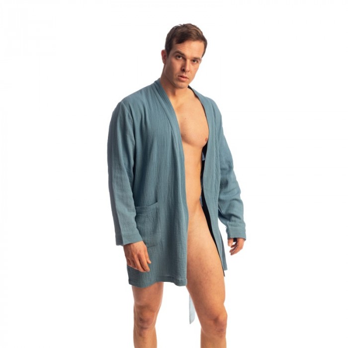 Peignoir, robe de chambre, kimono de la marque L HOMME INVISIBLE - Palm Spring Dressing Gown Whisper Blue - Ref : HW170 PAL B15