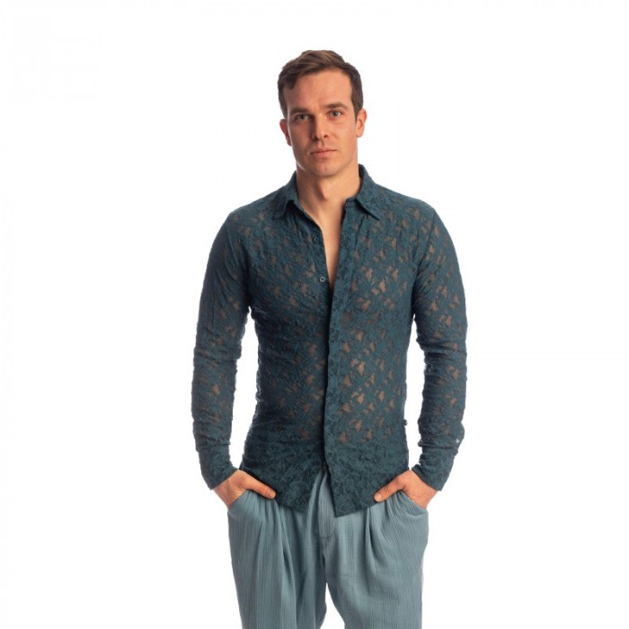 High Lounge of the brand L HOMME INVISIBLE - Delphinium - Long Sleeve Lace Shirt - Ref : HW176 DEL 272
