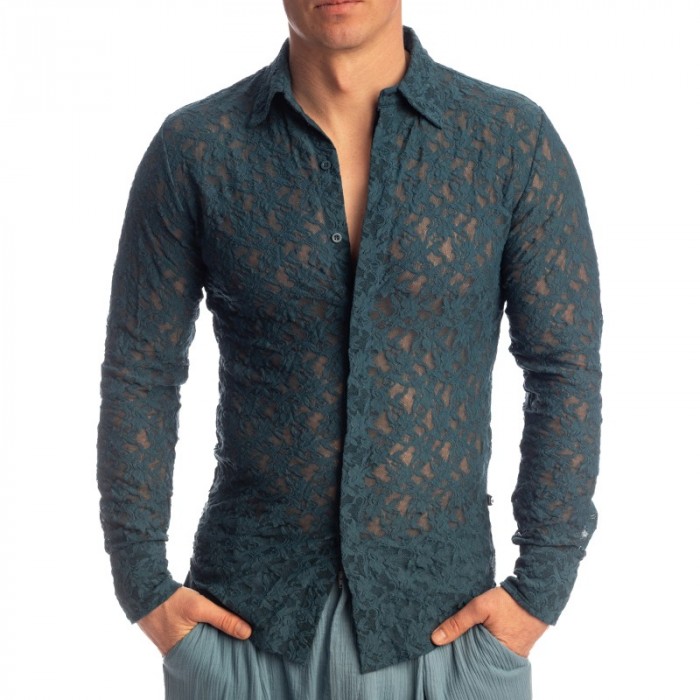 High Lounge of the brand L HOMME INVISIBLE - Delphinium - Long Sleeve Lace Shirt - Ref : HW176 DEL 272 High Lounge of the brand L HOMME INVISIBLE - Delphinium - Long Sleeve Lace Shirt - Ref : HW176 DEL 272