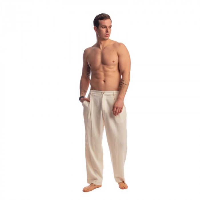 Pantalon de la marque L HOMME INVISIBLE - Palm Spring - Pantalon Lounge à Plis - Vanille - Ref : RW20 PAL 011