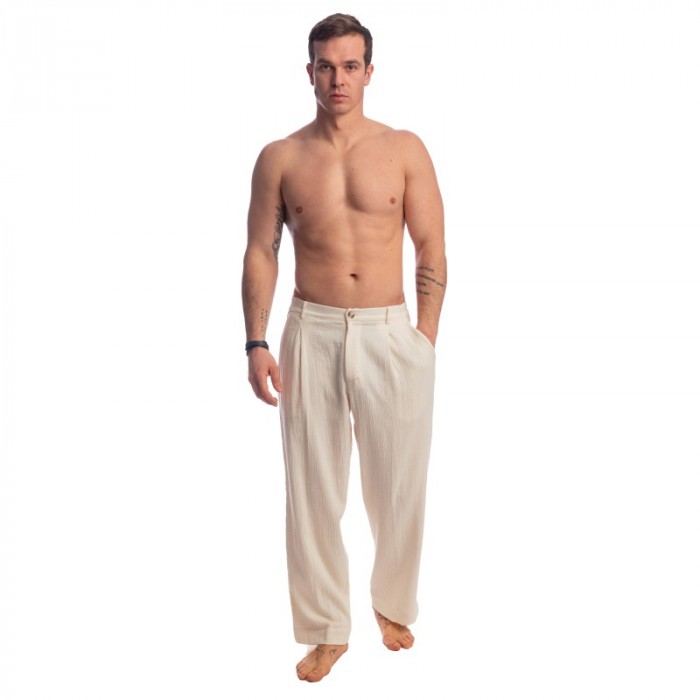 Pantalon de la marque L HOMME INVISIBLE - Palm Spring - Pantalon Lounge à Plis - Vanille - Ref : RW20 PAL 011