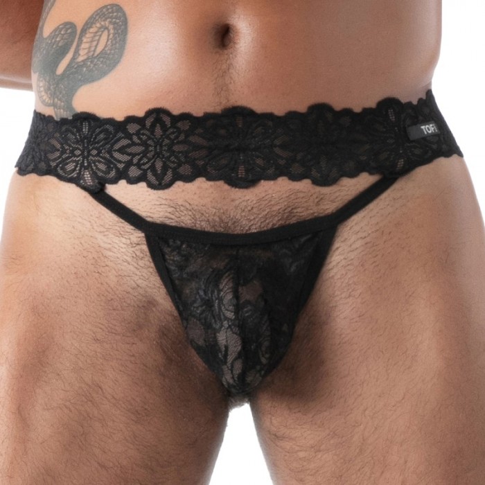 Thong of the brand TOF PARIS - String ultra Tof Paris Fluid Lace - Noir - Ref : TOF593N Thong of the brand TOF PARIS - String ultra Tof Paris Fluid Lace - Noir - Ref : TOF593N