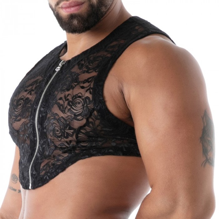 Short Sleeves of the brand TOF PARIS - Crop Top zippé Tof Paris Fluid Lace - Noir - Ref : TOF592N