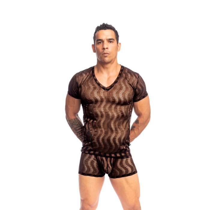 Mangas cortas de la marca L HOMME INVISIBLE - Night Ripple- T Shirt Col V L Homme Invisible Chocolat - Ref : MY73 NIR C19