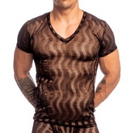 Mangas cortas de la marca L HOMME INVISIBLE - Night Ripple- T Shirt Col V L Homme Invisible Chocolat - Ref : MY73 NIR C19