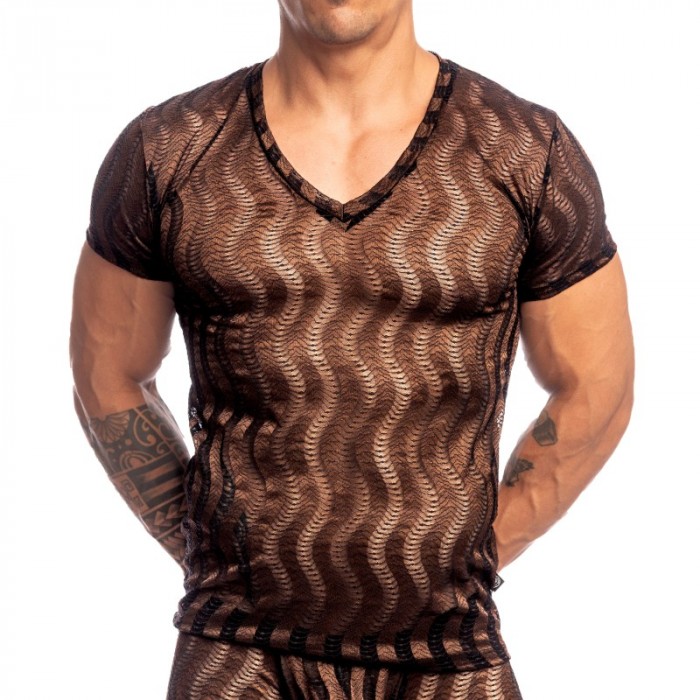 Mangas cortas de la marca L HOMME INVISIBLE - Night Ripple- T Shirt Col V L Homme Invisible Chocolat - Ref : MY73 NIR C19